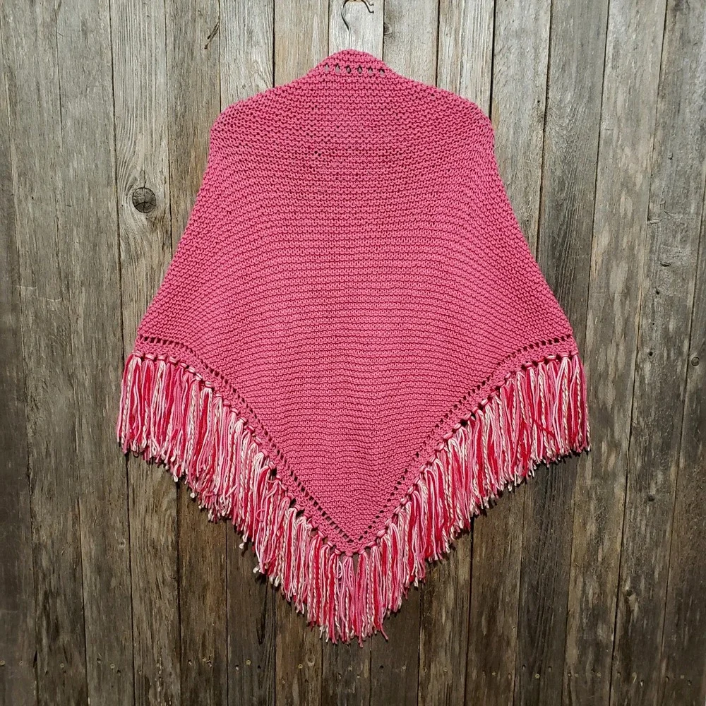 NEW Pink Hand Knitted Shawl Wrap Boho Fringe Cottage‎ Coquette Soft Girl Fairy
